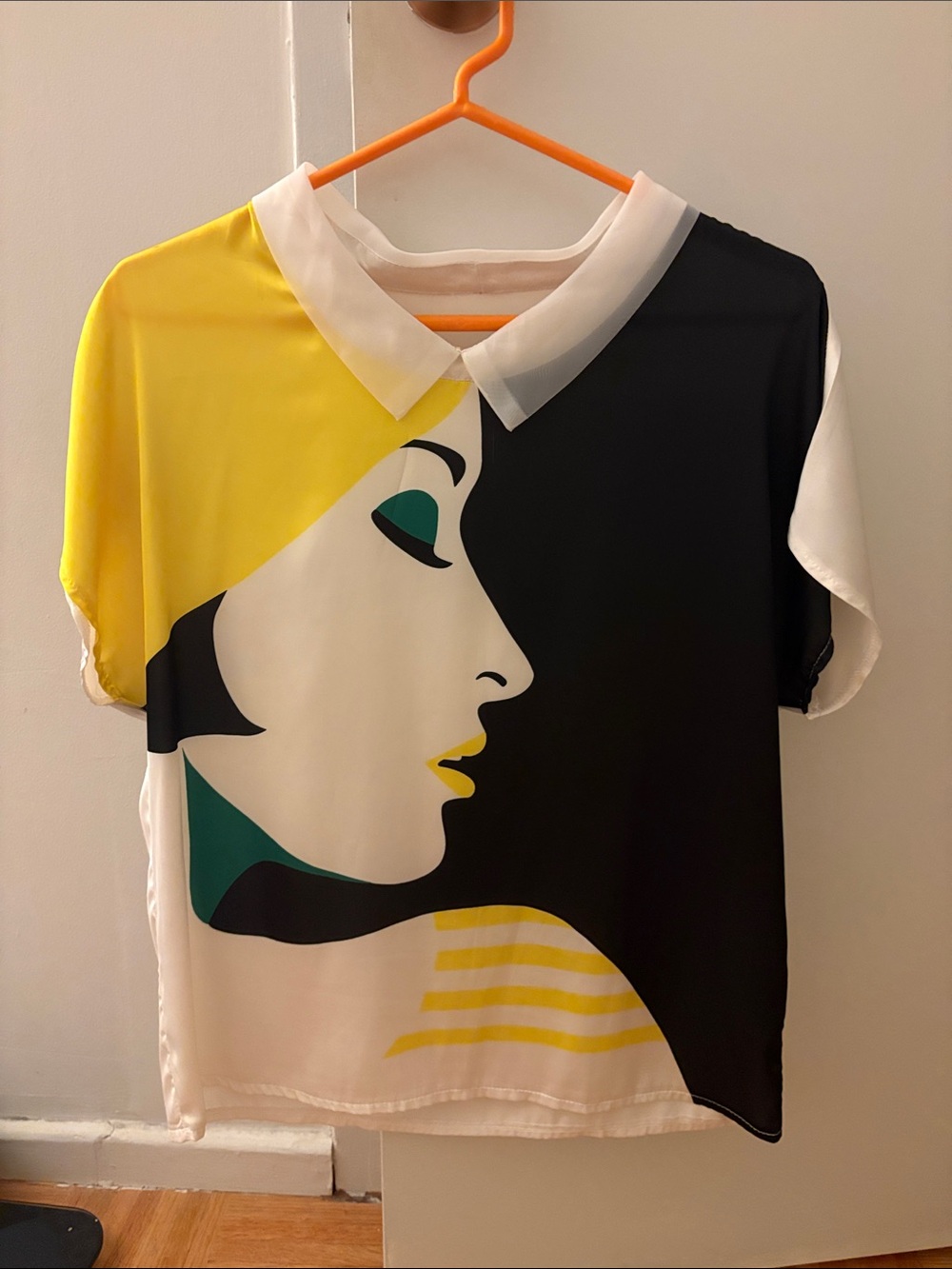 Graphic Colorblock Woman-Profile Blouse - Yellow, Black, White